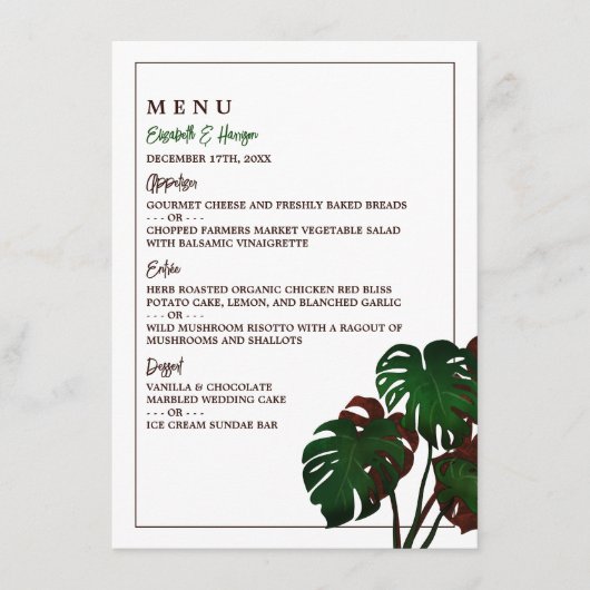 Menu Mariage tropical de la plage de Monstera (Devant)