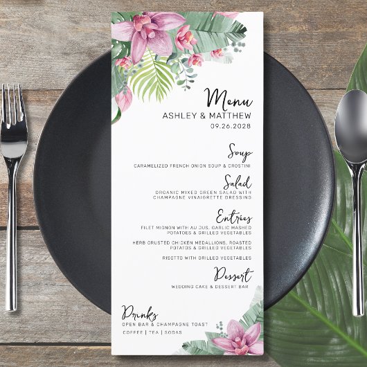 Menu Mariage Tropical Floral Aquarelle