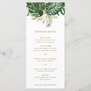 Menu Mariage Tropical Moderne avec Feuillage Doré