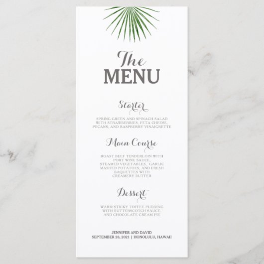 Menu Mariage Tropical Plat Minimalist Green Fern (Devant)