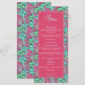 Menu Mariage tropical rose et vert (Devant / Derrière)