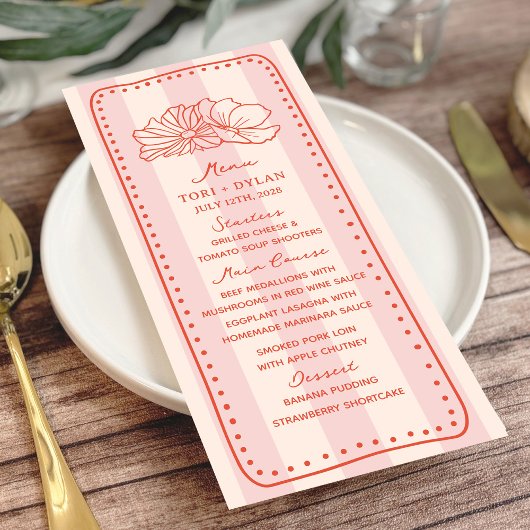 Menu Mariage tropical rose floral