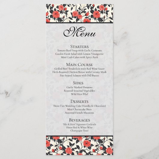 Menu Mariage Tropical Rustique Rose Fleur Sauvage Class (Devant)