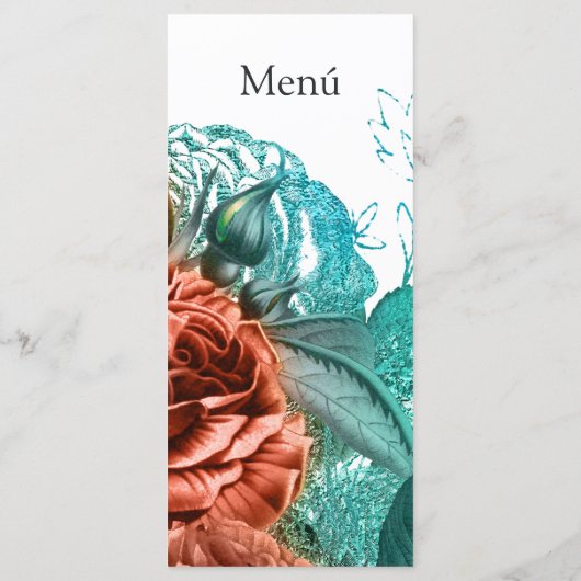 Menu Mariage tropical turquoise et corail (Dos)