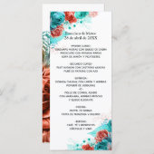 Menu Mariage tropical turquoise et corail (Devant / Derrière)