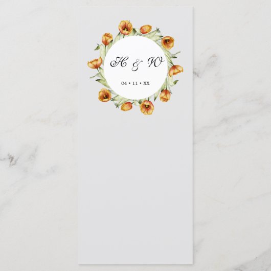 Menu mariage tulipe orange de ressort d'aquarelle (Dos)