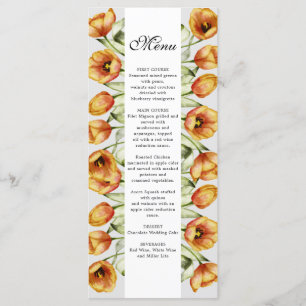 Menu mariage tulipe orange de ressort d'aquarelle
