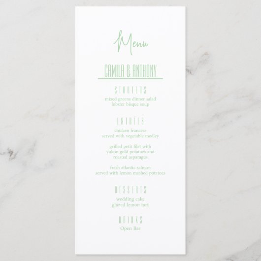 Menu Mariage turquoise (Devant)