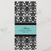 Menu mariage Turquoise Black Damask (Dos)