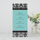 Menu mariage Turquoise Black Damask (Debout devant)