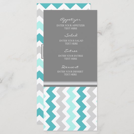 Menu mariage Turquoise Grey Chevron (Devant / Derrière)