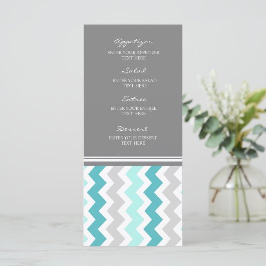 Menu mariage Turquoise Grey Chevron (Debout devant)