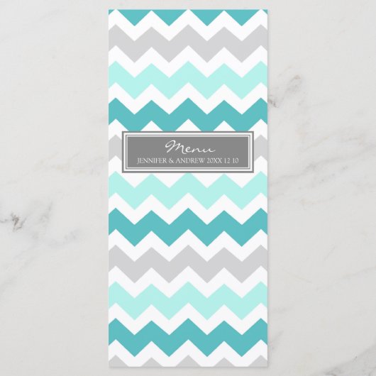 Menu mariage Turquoise Grey Chevron (Dos)