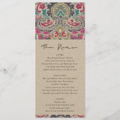 MENU MARIAGE TURQUOISE KRAFT BOHO TRIBAL IKAT PINK (Devant)