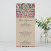 MENU MARIAGE TURQUOISE KRAFT BOHO TRIBAL IKAT PINK (Debout devant)