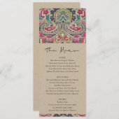 MENU MARIAGE TURQUOISE KRAFT BOHO TRIBAL IKAT PINK (Devant / Derrière)