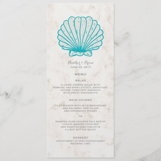 Menu Mariage Turquoise Rustic Seashell (Devant)