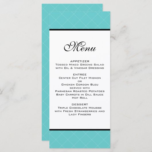 Menu Mariage Turquoise Tiffany (Devant / Derrière)