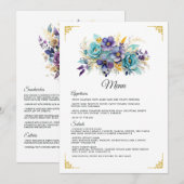 Menu Mariage turquoise, violet et or (Devant / Derrière)
