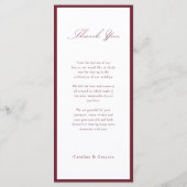 Menu Mariage Typographie Script Élégant Bourgogne (Dos)