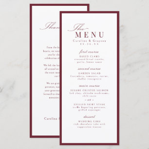 Menu Mariage Typographie Script Élégant Bourgogne