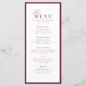 Menu Mariage Typographie Script Élégant Bourgogne (Devant)