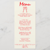 Menu Mariage Unique Dessiné à la Main Rouge Rétro Excen (Devant)