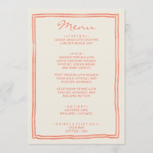 Menu Mariage unique original peint à la main (Devant)