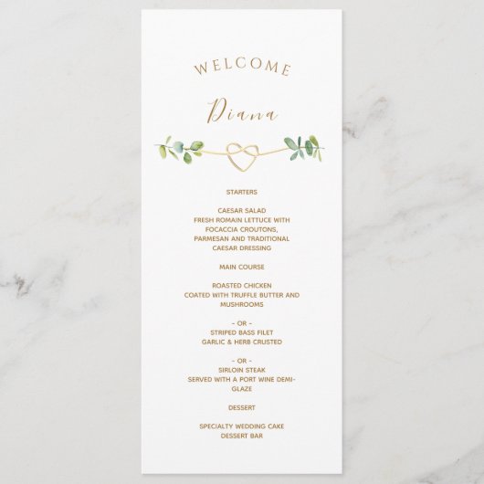 Menu Mariage verdoyant avec nom d'hôte (Devant)