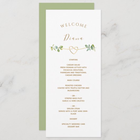Menu Mariage verdoyant avec nom d'hôte (Devant / Derrière)