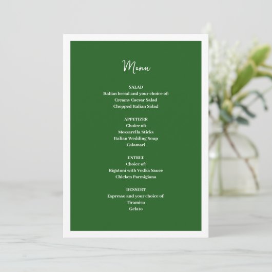 Menu Mariage vert (Debout devant)