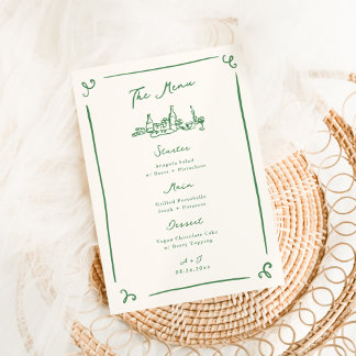 Menu Mariage vert à main blanche