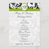 Menu Mariage vert Black Damask Swirl Apple (Devant)