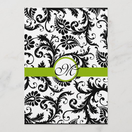 Menu Mariage vert Black Damask Swirl Apple (Dos)