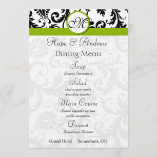 Menu Mariage vert Black Damask Swirl Apple