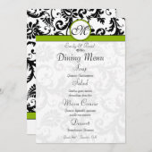 Menu Mariage vert Black Damask Swirl Apple (Devant / Derrière)