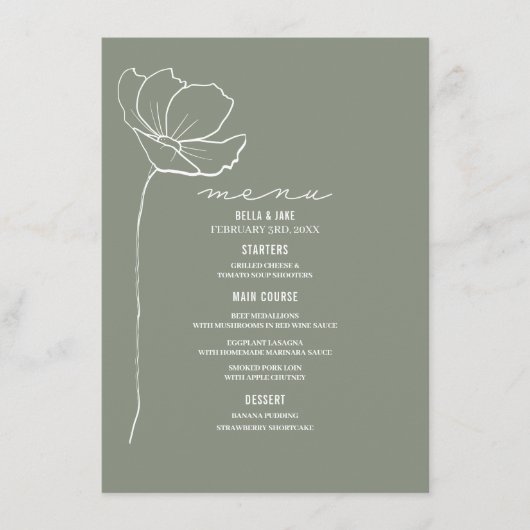 Menu Mariage vert de la gamme d'art (Devant)