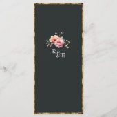 Menu Mariage vert de la trame d'or floral rustique (Dos)