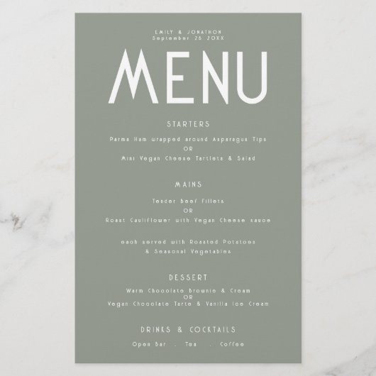 Menu Mariage vert de la zone de texte simple Budge (Devant)