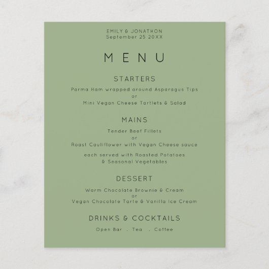 Menu Mariage vert de la zone de texte simple Budge (Devant)