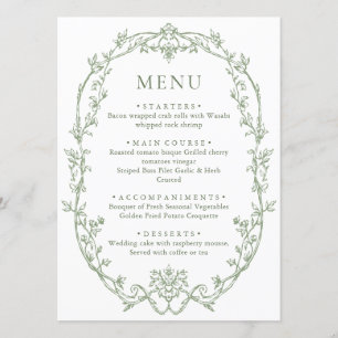 Menu Mariage vert de l'âge orné victorien Grace Floral