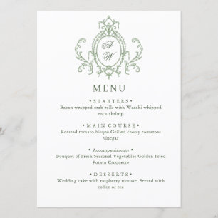 Menu Mariage vert de l'âge orné victorien Grace Floral