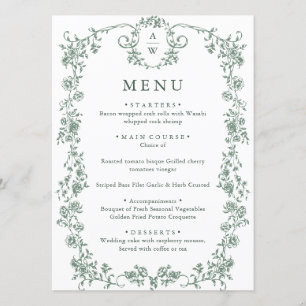 Menu Mariage vert de l'âge orné victorien Grace Floral