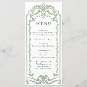 Menu Mariage vert de l'âge orné victorien Grace Floral