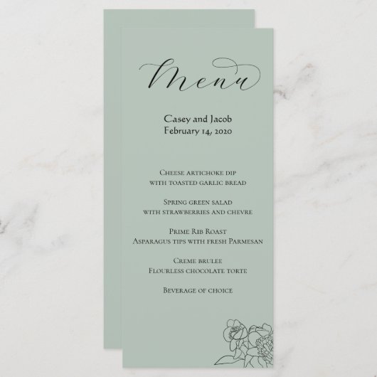 Menu Mariage vert Dusty Sage (Devant / Derrière)