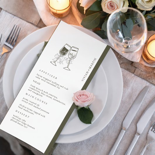 Menu Mariage vert élégant en bois d'olive