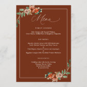 Menu Mariage Vert Émeraude et Rouille Orange Brûlé (Devant)