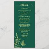 Menu Mariage vert émeraude fleur d'or romantique (Devant)