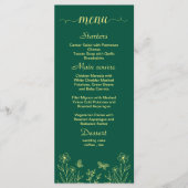 Menu Mariage vert émeraude fleur d'or romantique (Devant)