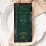 Menu Mariage vert émeraude moderne Black Gold Agate<br><div class="desc">Ce menu mariage moderne et élégant dispose d'un arrière - plan d'agate noir aquarelle orné d'une fausse parties scintillant dorée. Le texte apparaît dans une écriture manuscrite élégante de couleur or et des polices de cuivre sur un rectangle vert émeraude. La conception de l'agate noire est répétée au verso.</div>